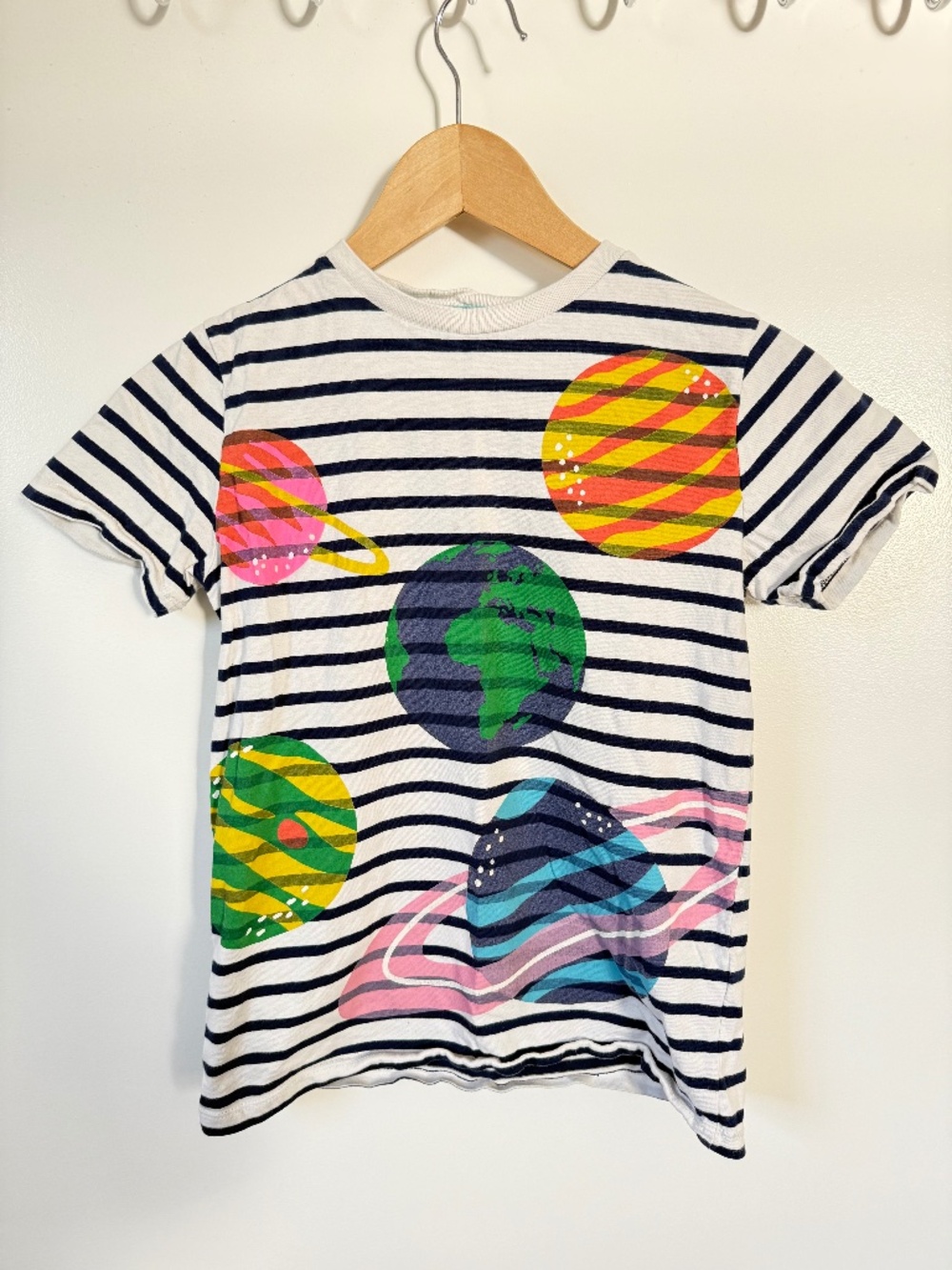 Mini Boden Navy Striped Sapce Shirt - Size 9-10